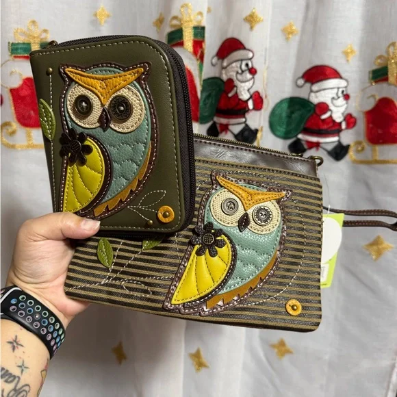 Chala Owl Design Green and Brown Set - Picture 2 of 5